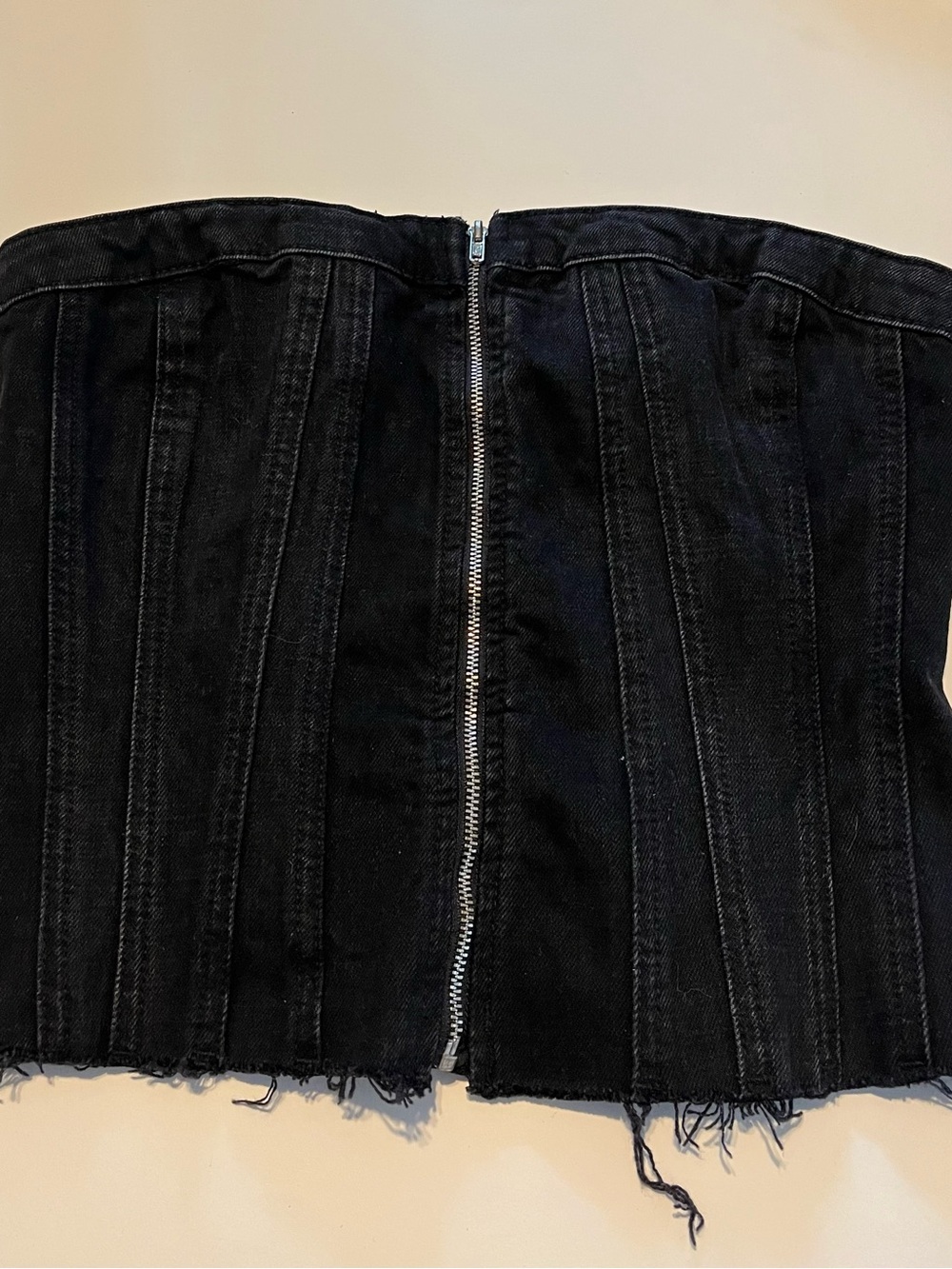 Zara denim zip up distress bustier top
